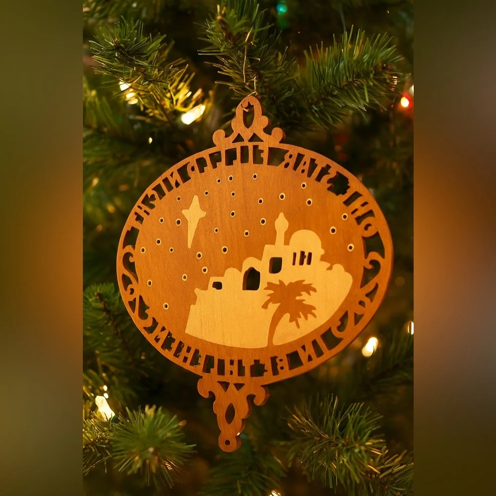 Vintage Wooden Holiday Ornament with Star Design‎